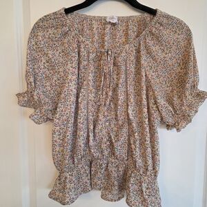 Sienna Sky Floral Peasant Blouse in Pink & Cream